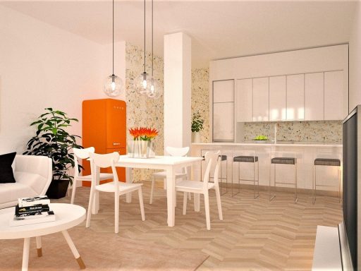 Moderne keuken met onderkastverlichting, hanglamp boven het eiland en accentverlichting in open kasten voor een warme sfeer