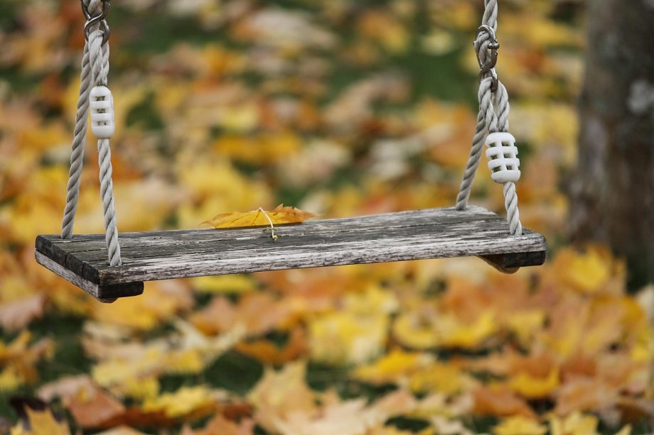 Houten speeltoestel in een groene tuin dat naadloos aansluit bij de tuinstijl